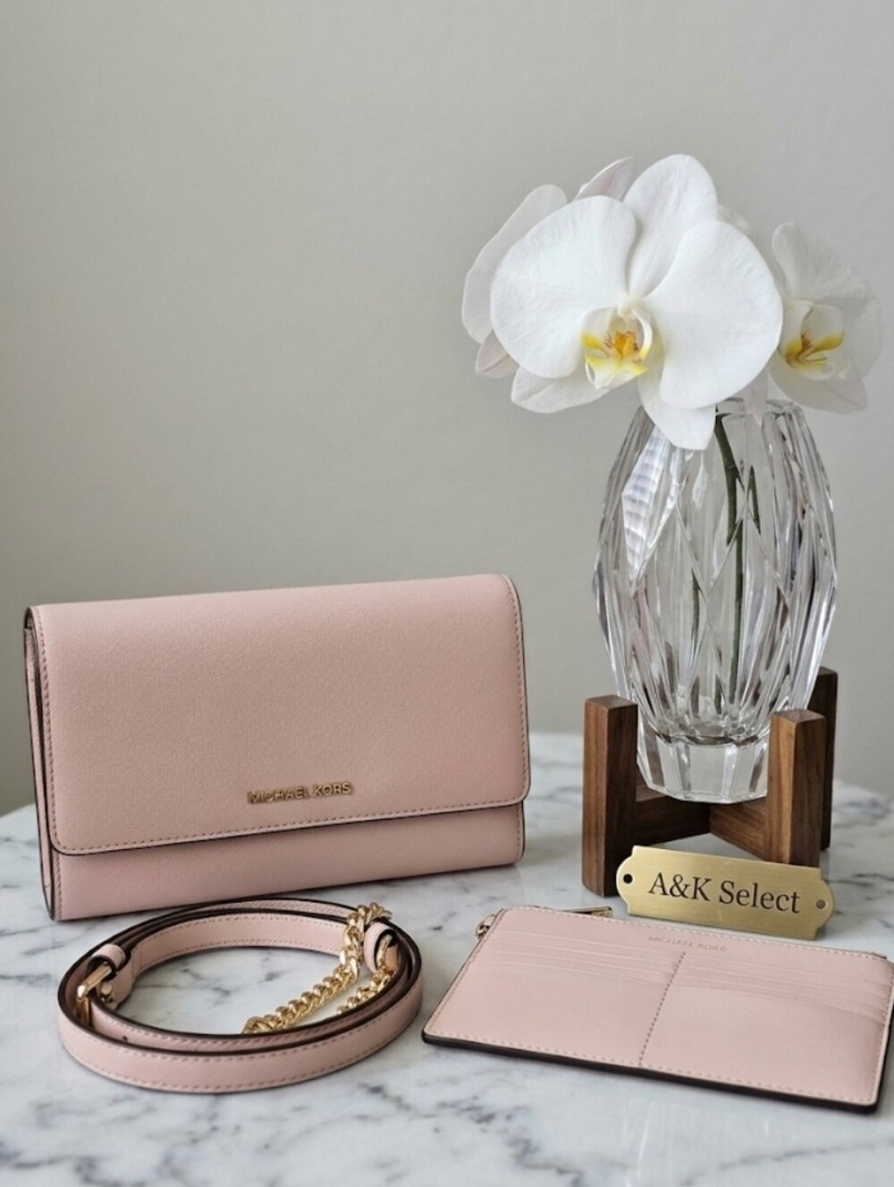 Michael Kors Blush Pink Saffiano Leather Crossbody with Gold Chain